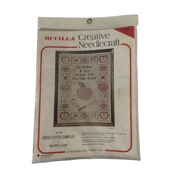 Vtg Bucilla "An Apple A Day Keeps The Doctor Away" Sampler Needlecraft - Picture 2 of 5